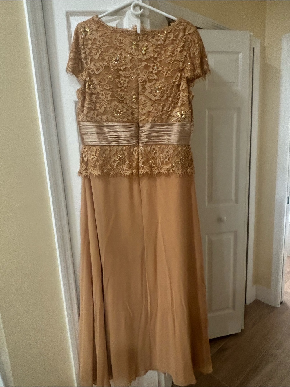 Aspeed Gold Lace-Embellished Maxi Dress with Satin Waistband